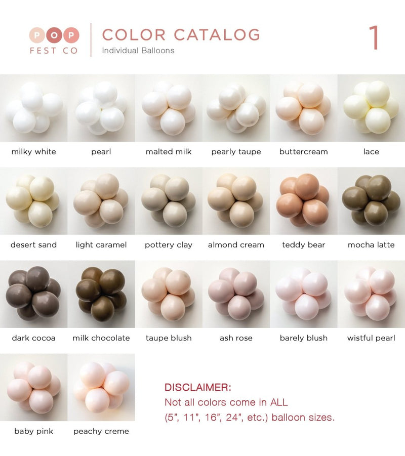 Color Catalog | Custom Individual Balloon Colors | 1 - Balloon Garland Kit - PopFestCo