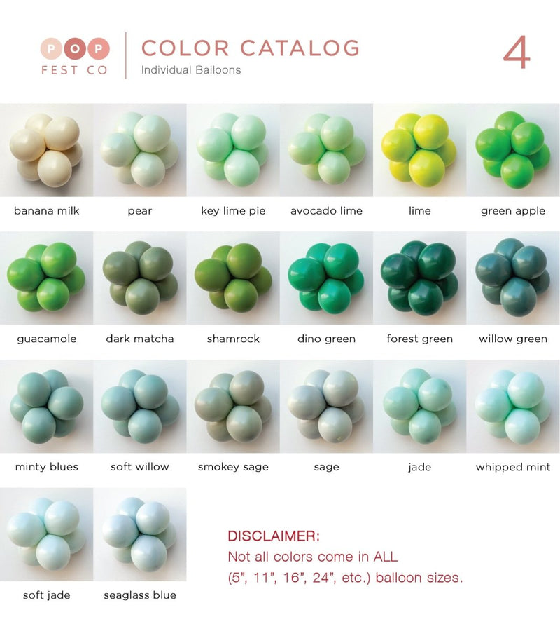 Color Catalog | Custom Individual Balloon Colors | 4 - Balloon Garland Kit - PopFestCo