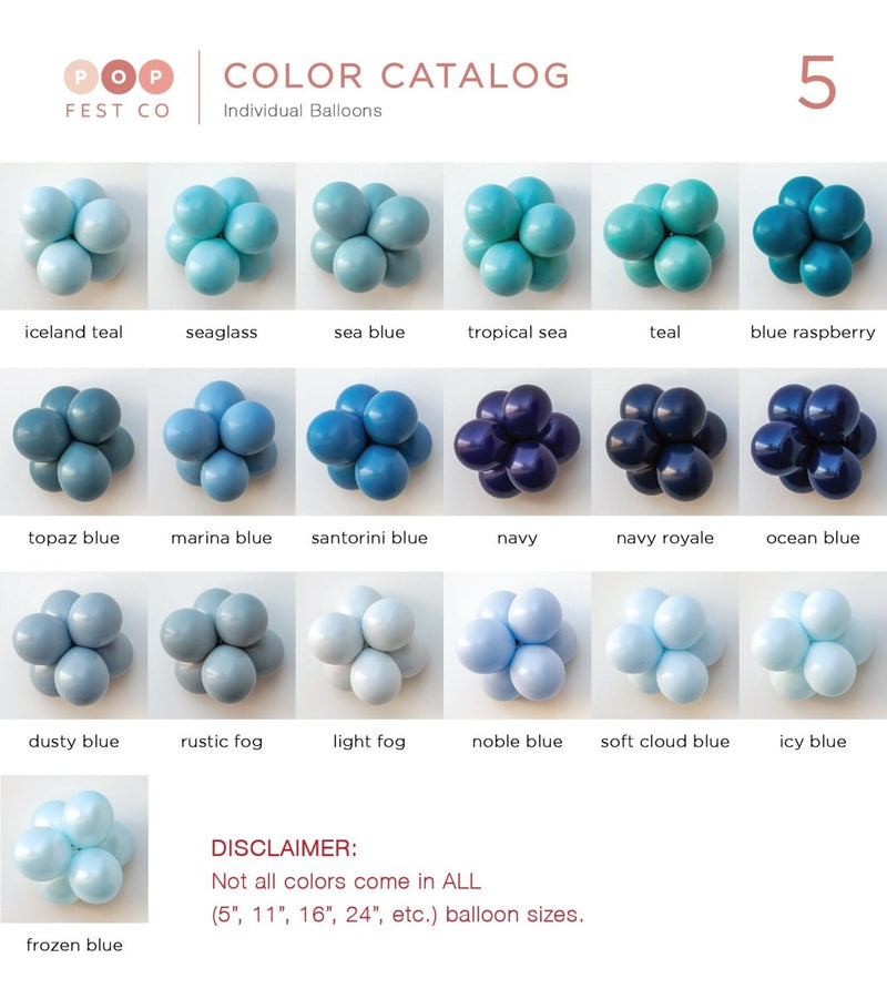 Color Catalog | Custom Individual Balloon Colors | 5 - Balloon Garland Kit - PopFestCo