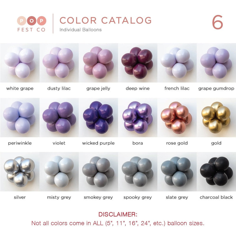 Color Catalog | Custom Individual Balloon Colors | 6 - Balloon Garland Kit - PopFestCo