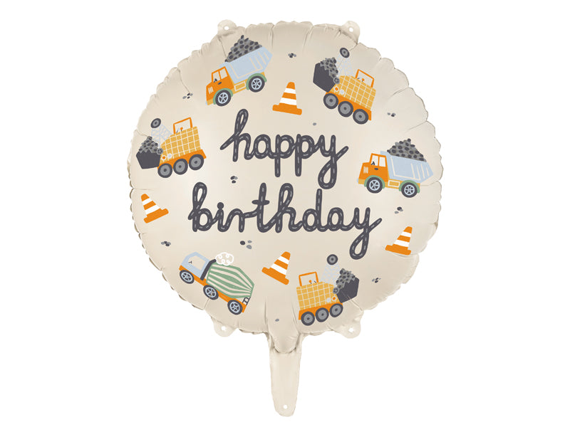 14" Happy Birthday Construction Mylar Balloon