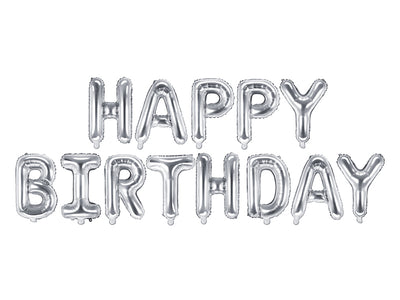 134" x 14" Happy Birthday Silver Script Mylar Balloon