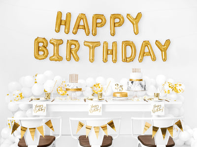 134" x 14" Happy Birthday Gold Script Mylar Balloon