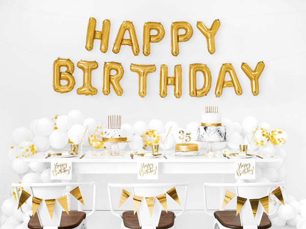 134" x 14" Happy Birthday Gold Script Mylar Balloon