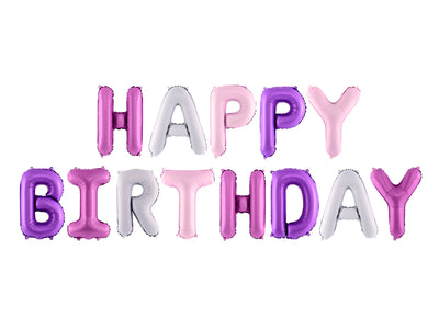 134" x 14" Happy Birthday Pink and Purple Script Mylar Balloon